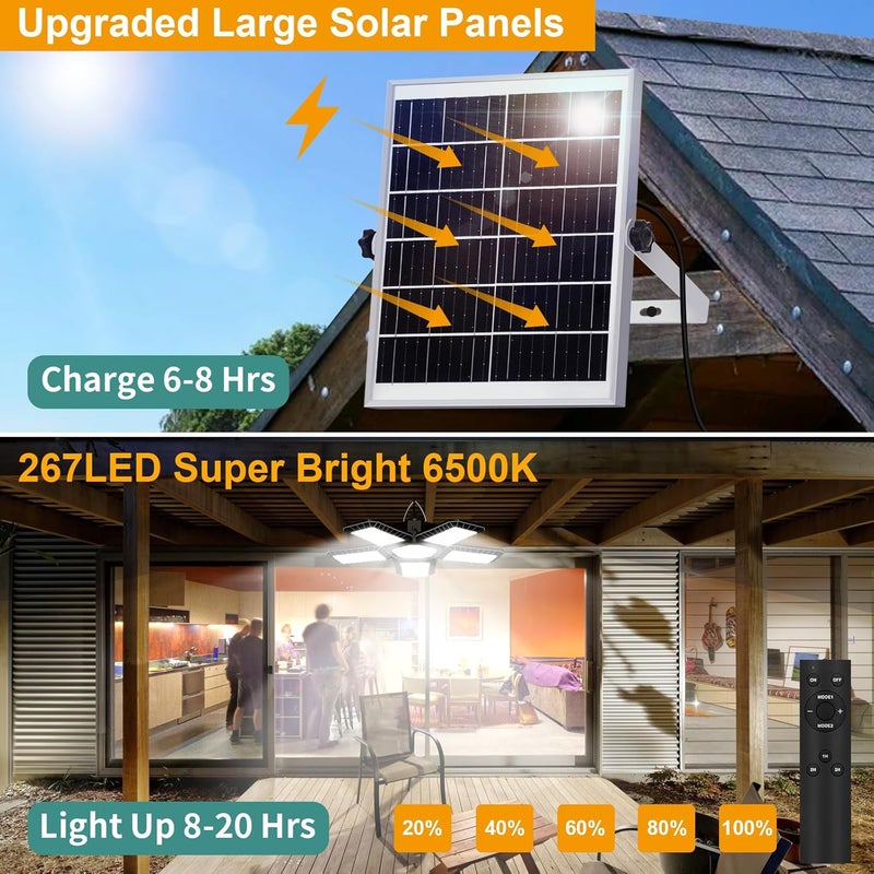 AEQ Solar Shed Light All Day Available, 267LED Solar Lights Outdoor Indoor with Motion Sensor, Remote Control, Timer, Waterproof Pendant Lights for Gazebo, Shed, Garage, Barn - Image 3